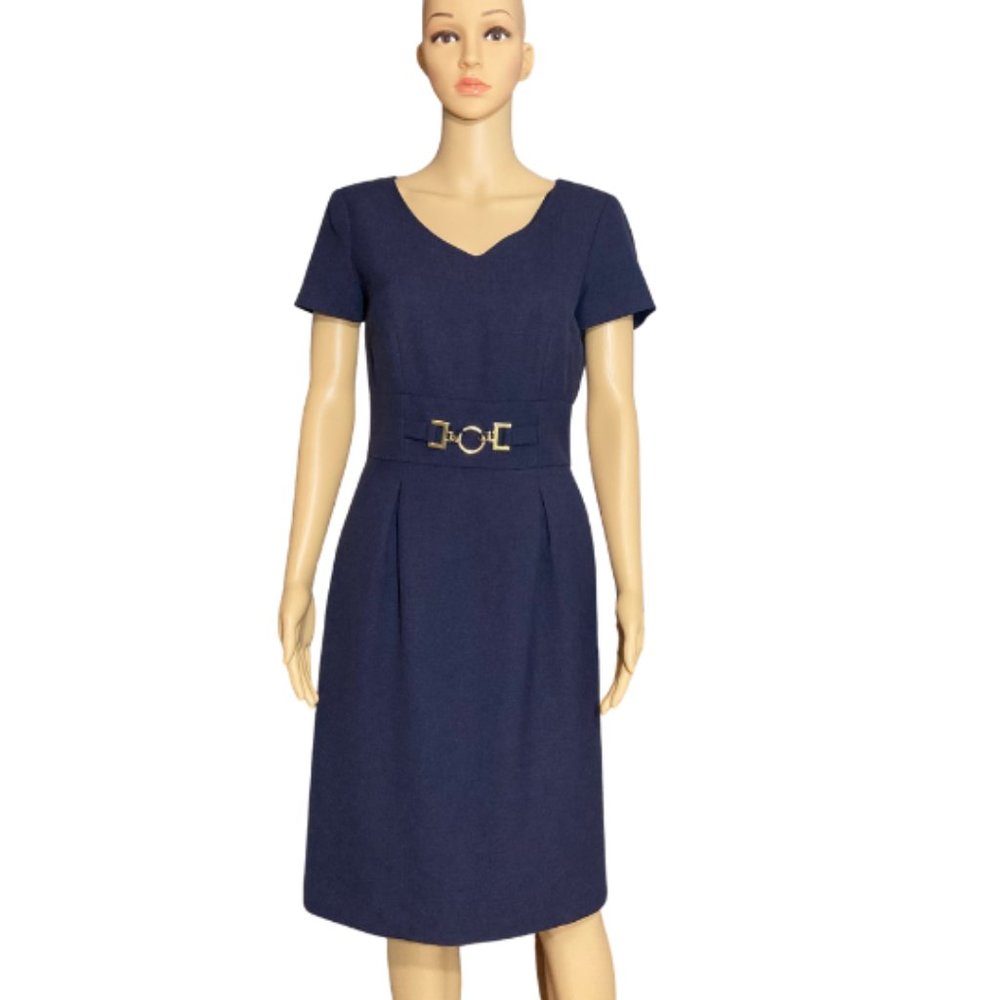 Elegant Blue Tahari Sheath Dress for Work - 4